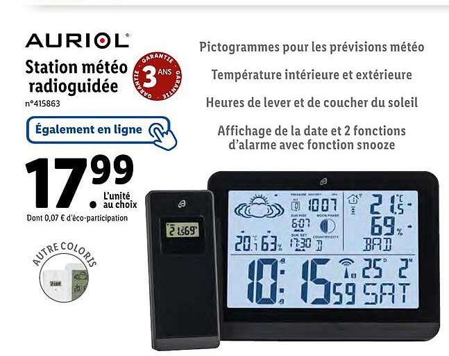 Promo Auriol station météo avec fonction d'alerte chez Lidl
