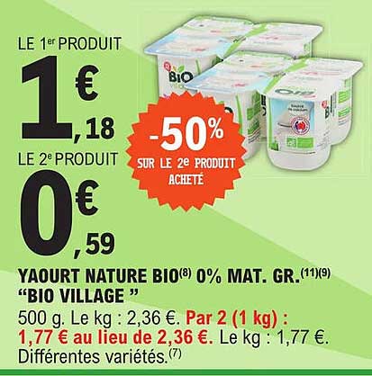 Promo Yaourt Nature Bio Mat Gr Bio Village Chez E Leclerc Express