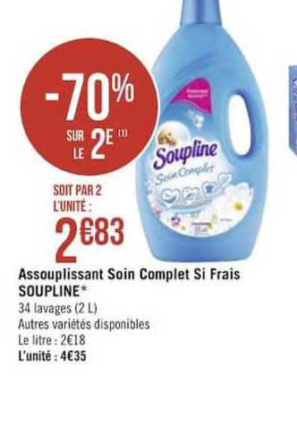 Lot De 8 Soupline Adoucissant Soin Complet Si Frais 34 Lavages - 2l à Prix  Carrefour