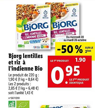 Promo Bjorg Lentilles Et Riz à L'indienne Bio Chez Lidl - ICatalogue.fr