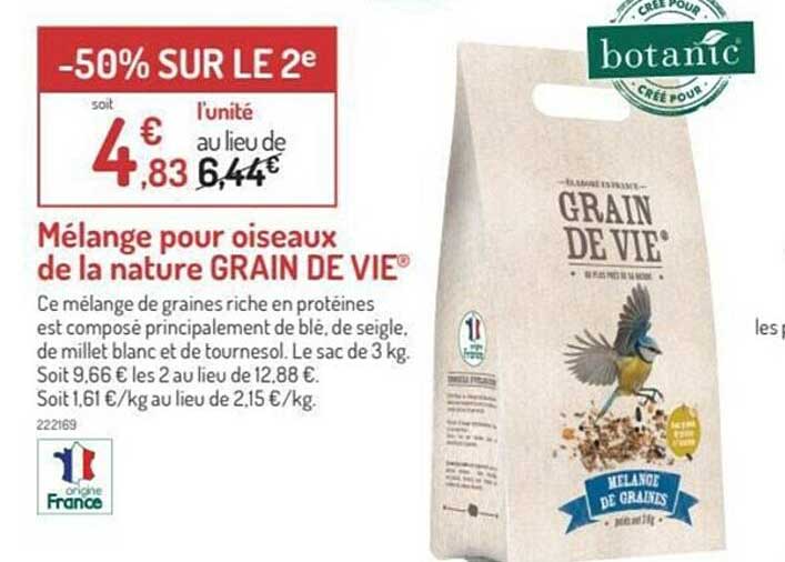 Mélange de graines pour oiseaux Grain de Vie - 10 kg : Grain de vie GRAIN  DE VIE animalerie - botanic®