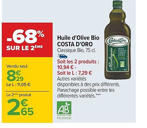 Promo Huile D olive Bio Costa D oro Chez Carrefour ICatalogue fr