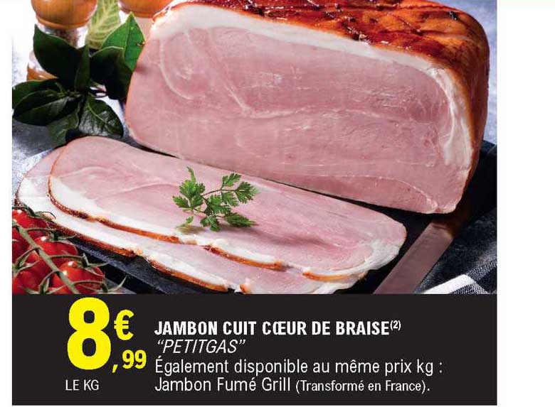 Promo Jambon Cuit Cœur De Braise Petitgas chez E.Leclerc iCatalogue.fr