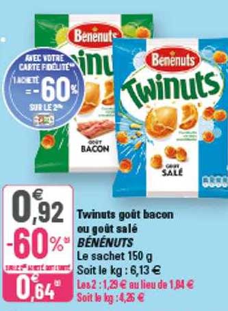 Promo Twinuts goût salé BENENUTS chez Géant Casino