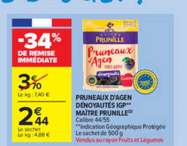 Pruneaux d'Agen Dénoyautés Calibre 44/55 Sachet - Boutique Maitre Prunille