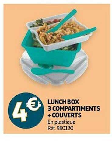 Lunch Box 3 Compartiments - 1400 Ml - Avec Couverts Intégrés - Étanche Et Micro-ondable