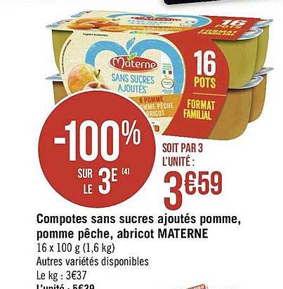 MATERNE - COMPOTE POMME ABRICOT "POM'POTES" 4 Gourdes De 90g - Compotes, Fruits