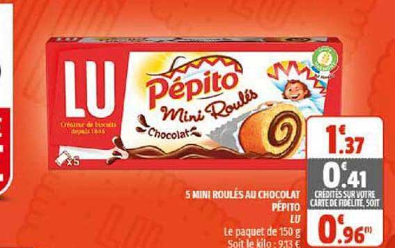 Offre Mini Roules Chocolat Pepito Lu Chez Carrefour