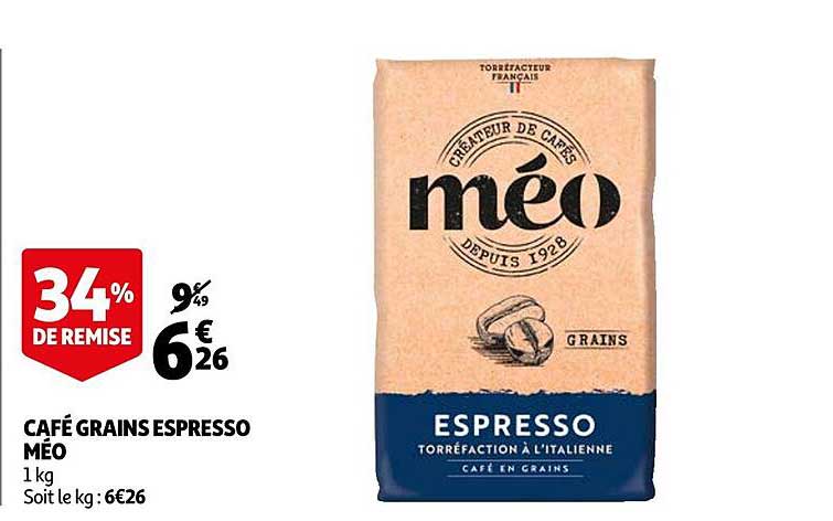 Promo Café Grains Espresso Méo chez Auchan 