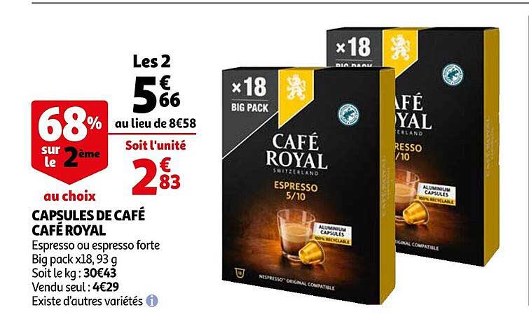 Promo Capsules De Café Café Royal Chez Auchan - ICatalogue.fr