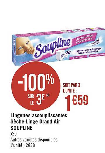 Promo Lingettes Assouplissantes Sèche Linge Grand Air Soupline