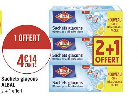 Promo Sachets Glaçons Albal 2+1 Offert chez Géant Casino