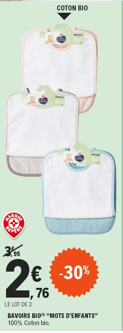 10 Bavoirs Bébé Bio Super Doux - Coton Absorbant, Imperméable - Taille 32x21 Cm - 0 à 3 Ans
