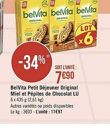 Belvita Original Petit-Déjeuner miel et pépites de chocolat - LU