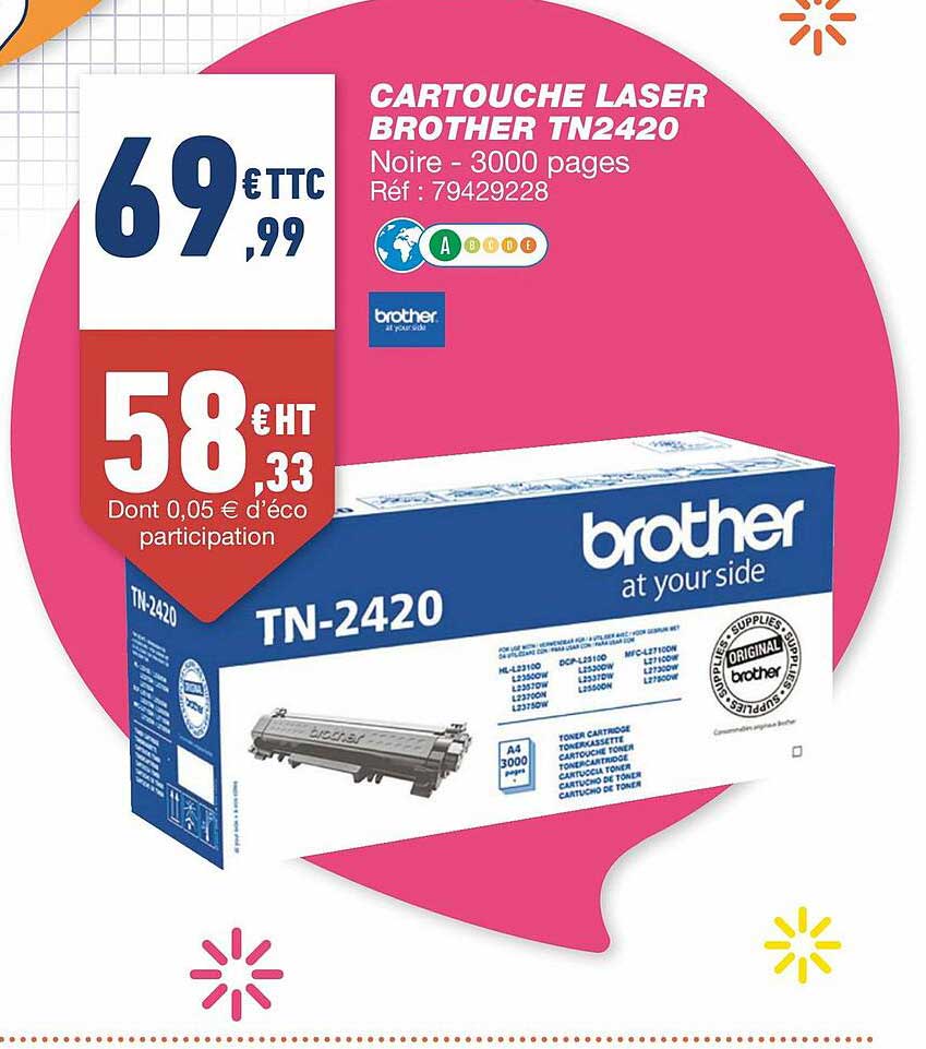Promo Cartouche Laser Brother Tn2420 chez Bureau Vallée