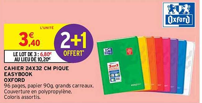 Cahier Oxford EasyBook MAX 24x32 Cm - 96 Pages Grands Carreaux, Couverture Polypro Solide, Pochette De Rangement, Rabat Marque-Page