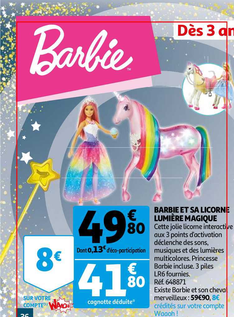 Barbie - barbie et sa licorne lumières magiques - poupée mannequin