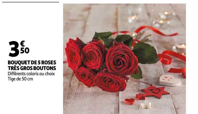 Offre Bouquet De 5 Roses Très Gros Boutons chez Auchan