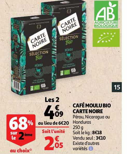 Offre Cafe Moulu Bio Carte Noire 68 Sur Le 2eme Au Choix Chez Auchan Direct