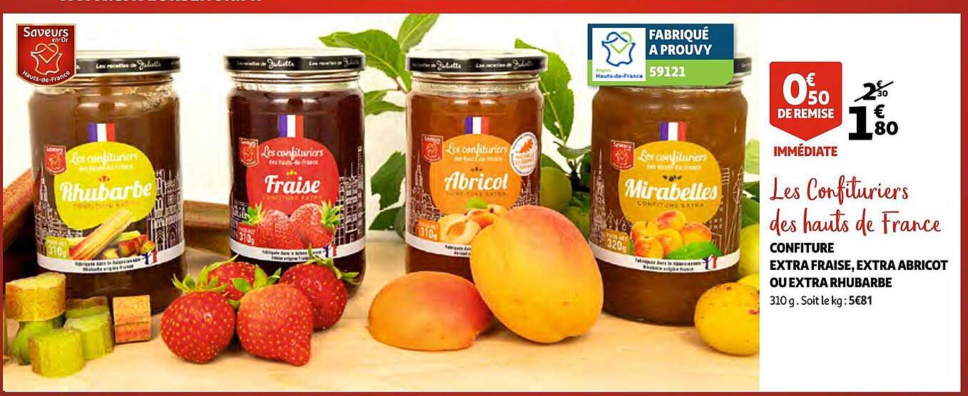 Promo Confiture Extra Fraise, Extra Abricot Ou Extra Rhubarbe Les