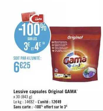 Promo Lessive Capsules Original Gama chez Géant Casino - iCatalogue.fr