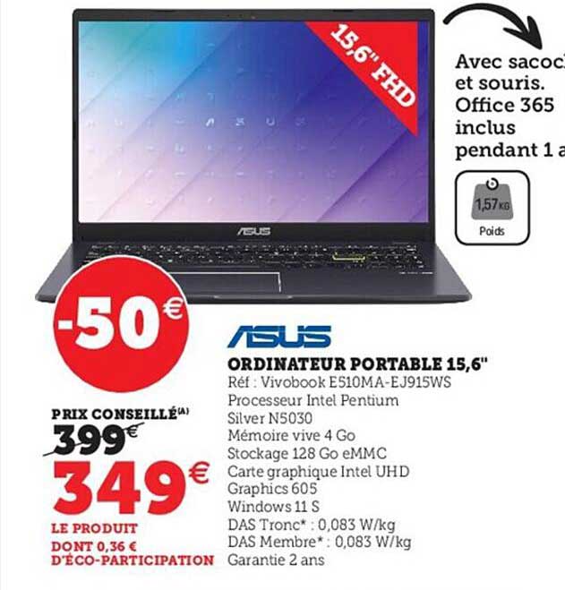 Promo Ordinateur Portable 15,6" Asus chez Hyper U iCatalogue.fr