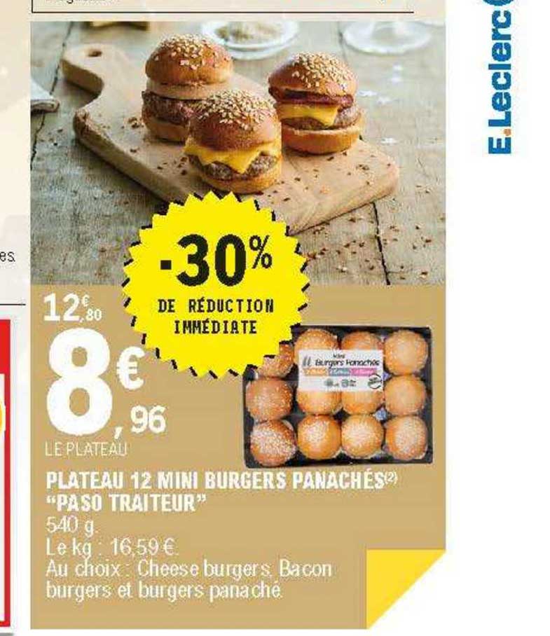middag concept Scenario Promo Plateau 12 Mini Burgers Panachés "paso Traiteur" chez E.Leclerc -  iCatalogue.fr