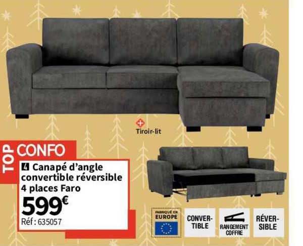 Canapé D'Angle Convertible LOUNGITUDE Farah 4 Places - Velours Côtelé - Couchage 200x130cm