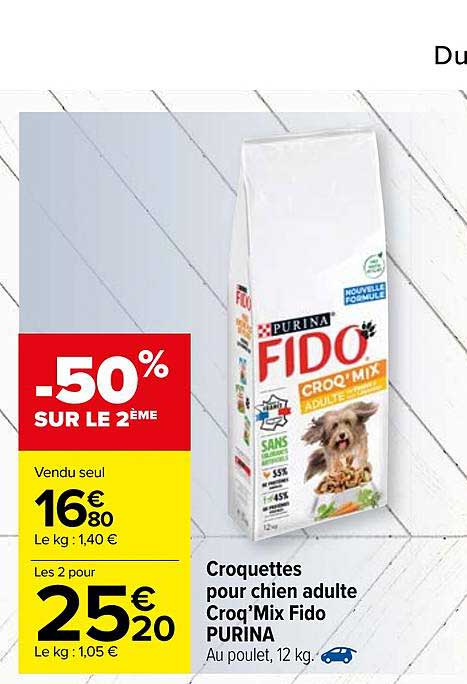 Offre Croquettes Pour Chien Adulte Croqu0027mix Fido Purina -50% Sur 