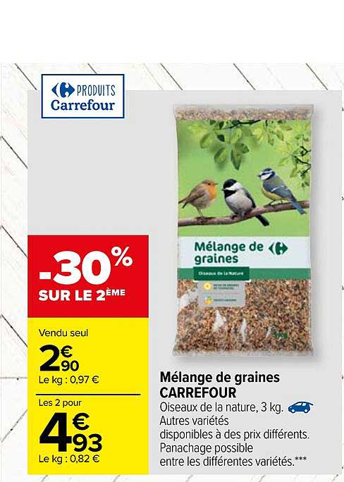 Graines pour oiseaux CARREFOUR : le sachet de 3Kg à Prix Carrefour