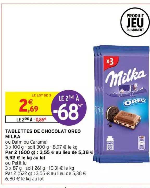 Tablette chocolat au lait et oréo Milka x3 - 100g