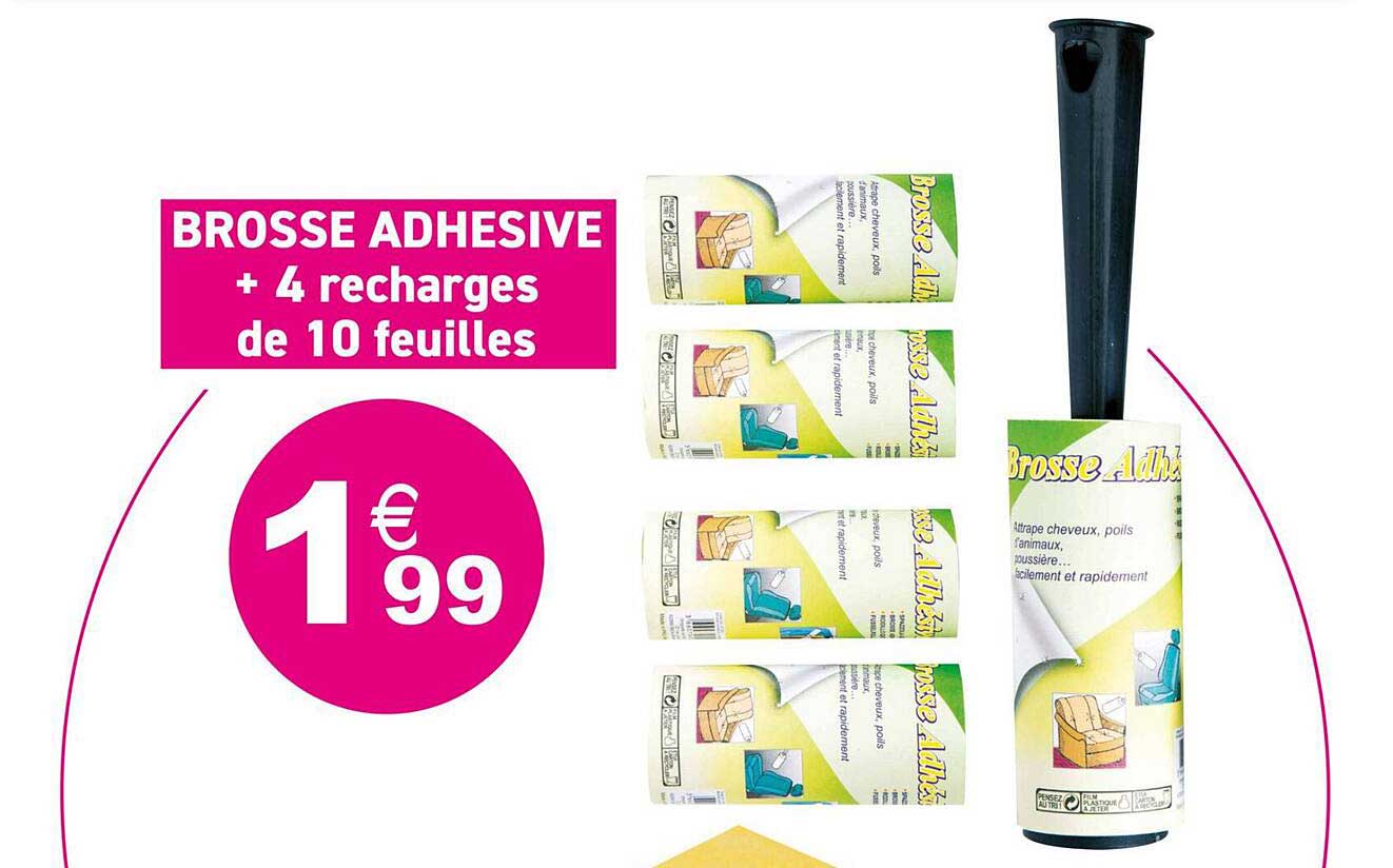 Brosse Adhésive à Rouleau Briantina Avec 2 Recharges 3m - Enlève Poils, Poussière, Peluches