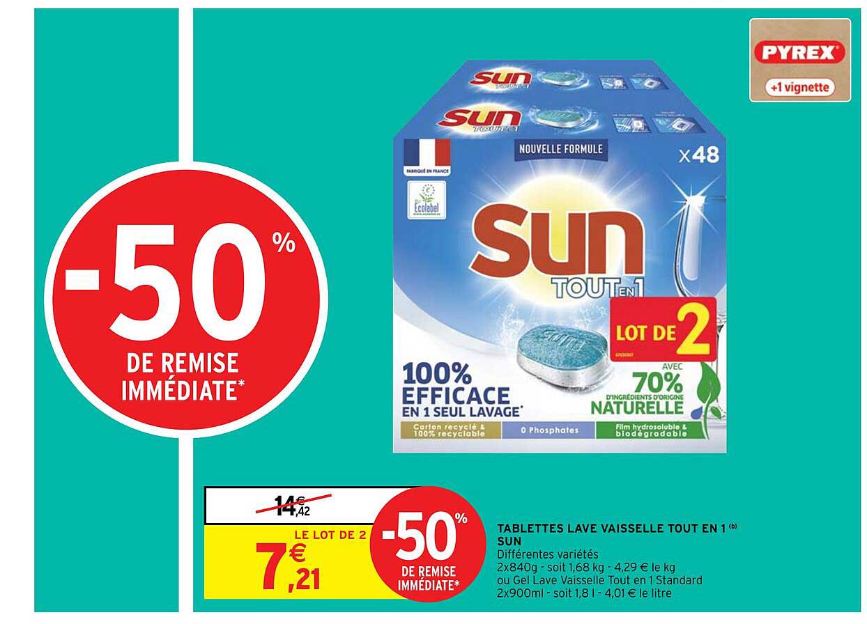 Promo Tablettes Lave Vaisselle Tout En 1 Sun chez Intermarché Express ...