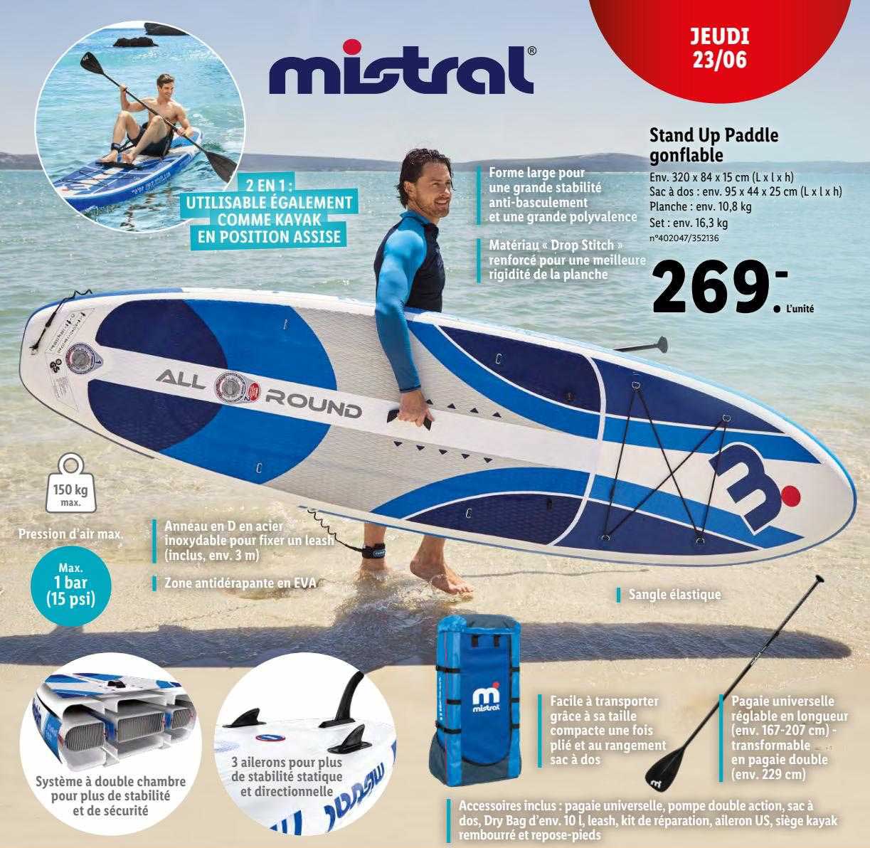 Lidl Stand Up Paddle Gonflable Mistral