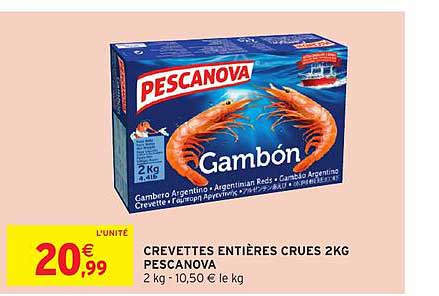Intermarché Crevettes Entières Crues 2 Kg Pescanova