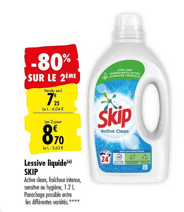 Bon plan Leclerc : - 80% sur le 2ème bidon de lessive Skip Active Clean