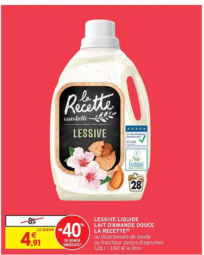 LA RECETTE Recharge lessive liquide écolabel lait d'amande douce