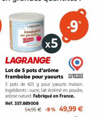 Promo Lot de 5 pots d'arôme vanille pour yaourts lagrange chez Toc