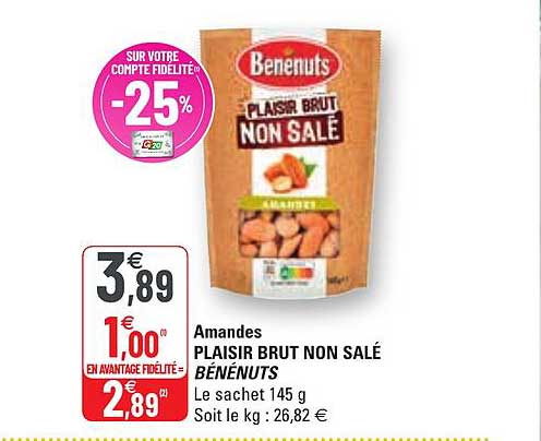 Amandes non salées Plaisir Brut, Benenuts (145 g)