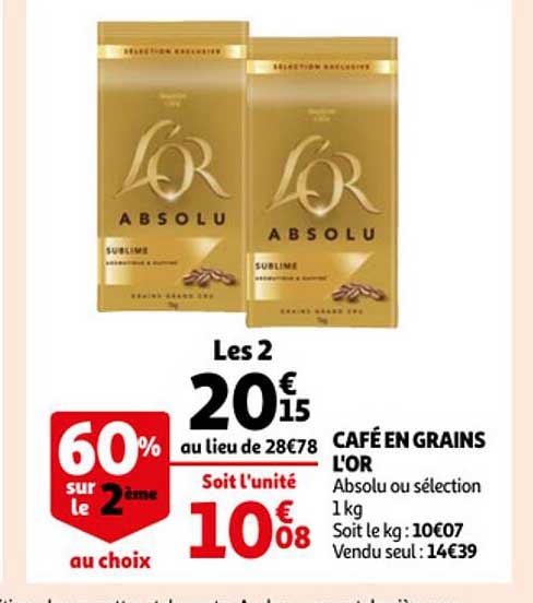 Promo Café Grains L'or Absolu chez Auchan 