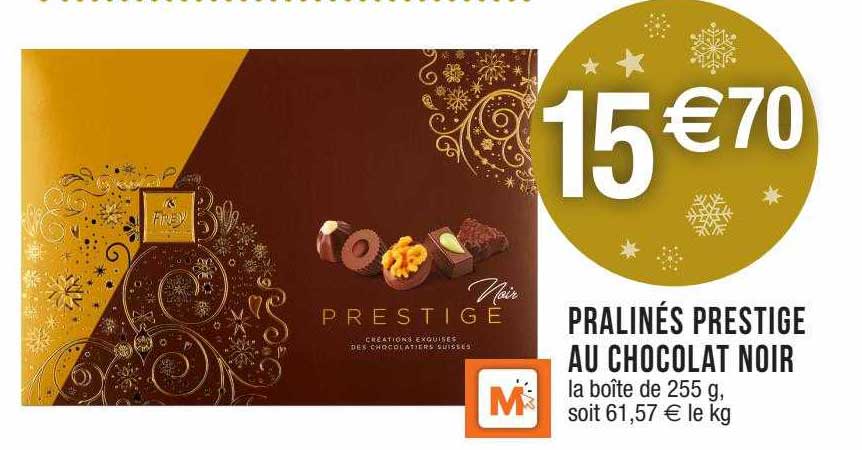 Promo Pralinés Prestige Au Chocolat Noir chez Migros France - iCatalogue.fr