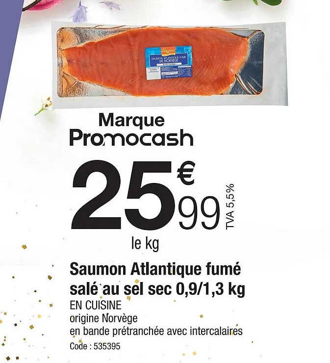 Promocash Saumon Atlantique Fumé Salé Au Sel Sec 0,9-1,3 Kg