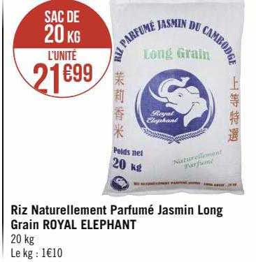 Sac de Riz Naturellement Parfumé Jasmin Long Grain - 20 Kg