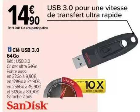 Clé USB 3.0 Ultra 64 Go SANDISK à Prix Carrefour