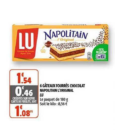 Promo 6 Gâteaux Fourrés Chocolat Napolitain L'original Lu chez