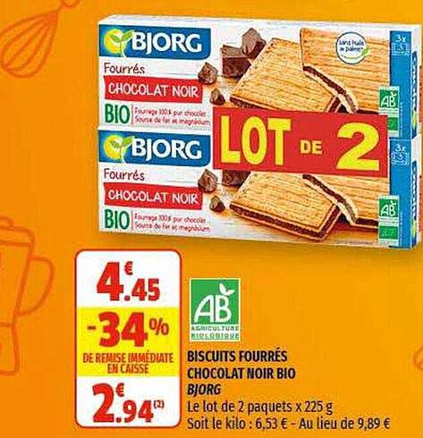 Offre Biscuits Fourres Chocolat Bio Bjorg Chez Monoprix