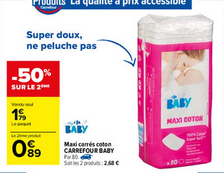 Offre Maxi Carres Coton Carrefour Baby Chez Carrefour