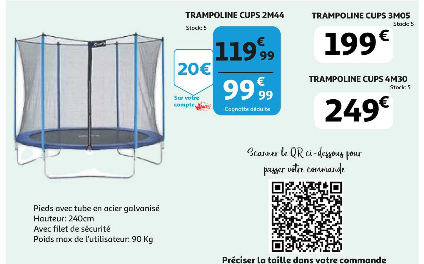 Auchan Direct Trampoline Cups 2m44, Trampoline Cups 3m05, Trampoline Cups 4m30