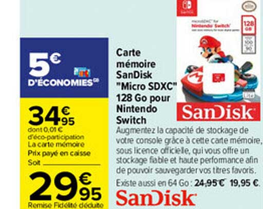 Promo Carte micro sd 128 go sandisk chez Carrefour