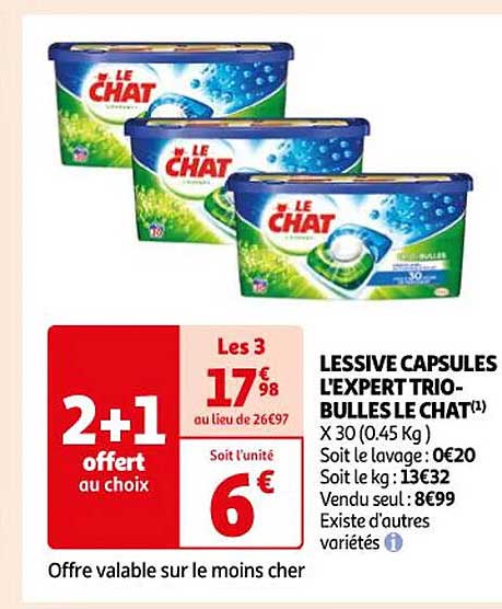 Promo LESSIVE CAPSULE TRIO BULLES L'EXPERT LE CHAT(¹) chez Auchan